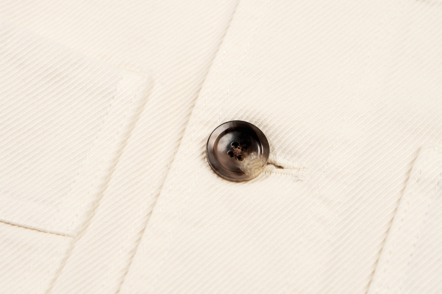 Terra Kaffe | Closeup of a dark brown button on a jacker