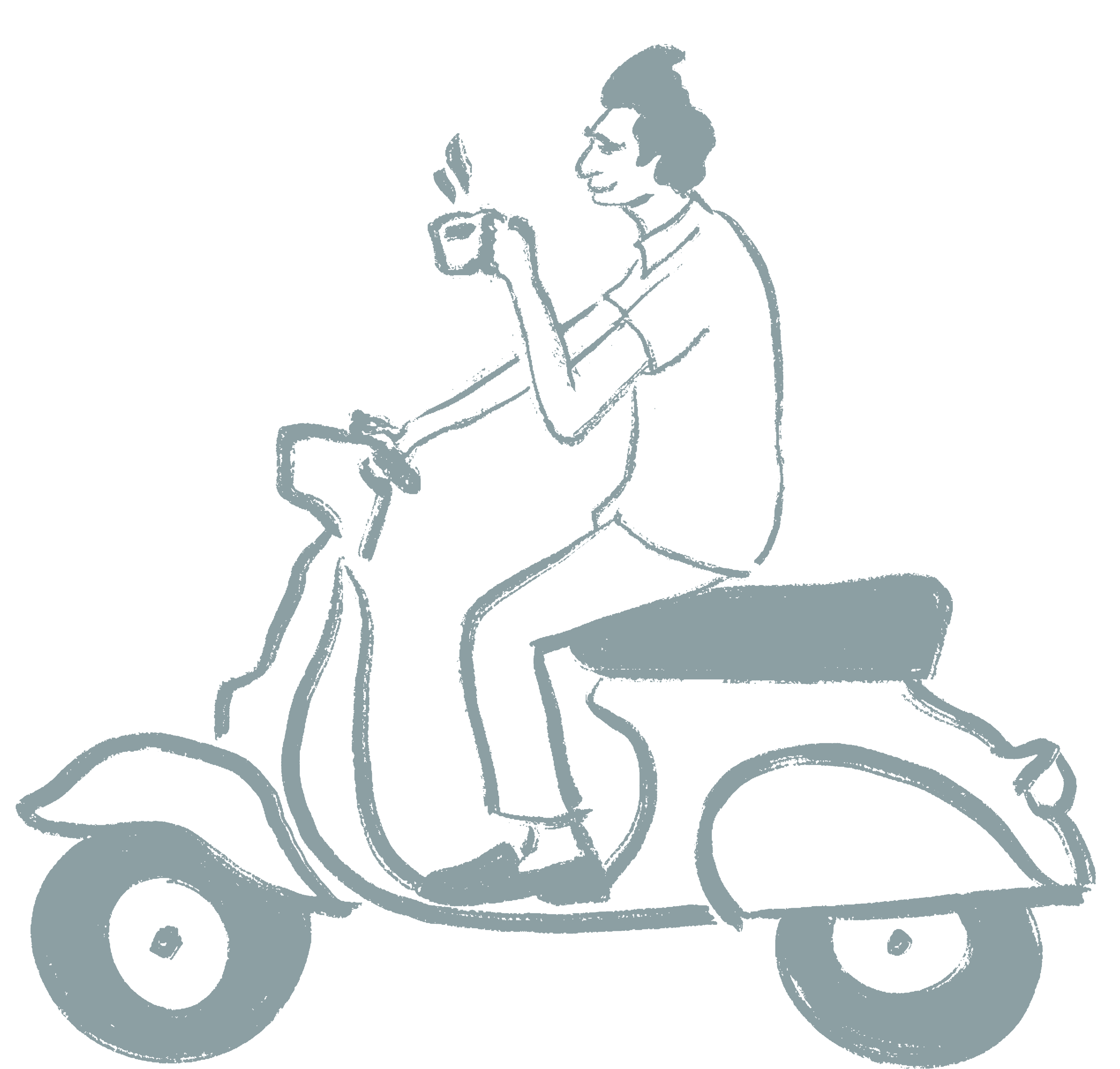  Terra Kaffe | Illustration of Kramer riding a vespa while drinking a coffee