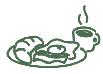 Terra Kaffe | Illustration of a plate of eggs and croissant next to a cup of hot coffee