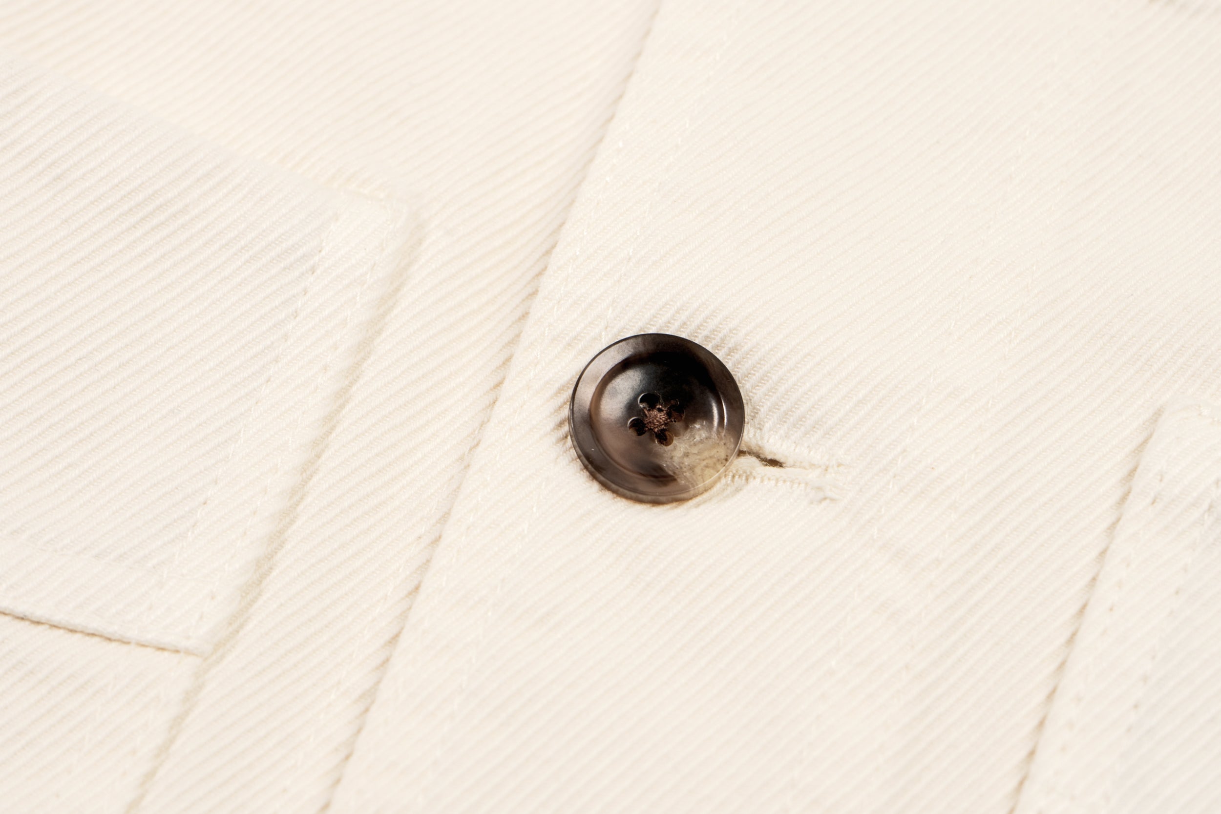 Terra Kaffe | Closeup of a dark brown button on a jacker