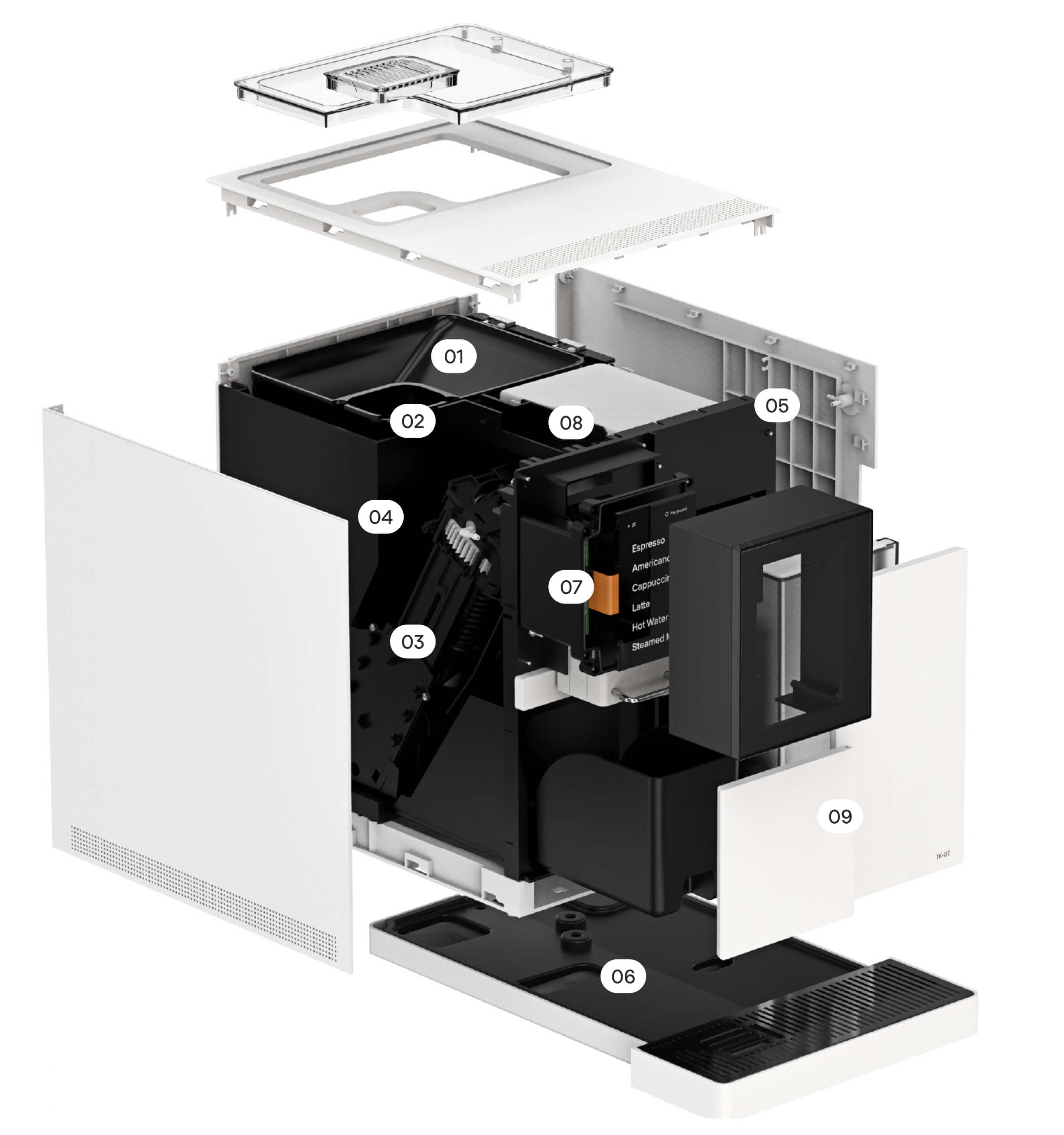 An exploded view of the TK-02