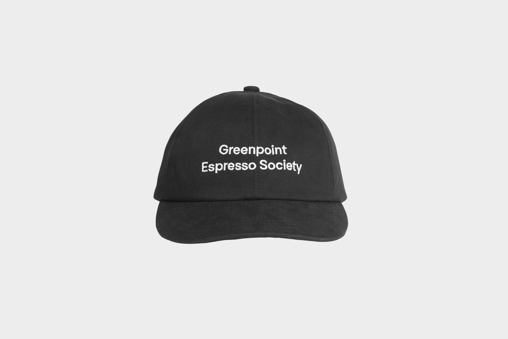 Terra Kaffe | Black baseball cap with "Greenpoint Espresso Society" embroidery