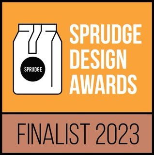 Yellow block with text that reads "Sprudge Design Awards | Finalist 2023"
