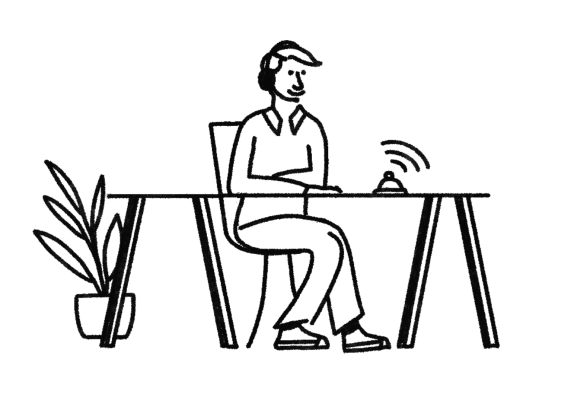 Terra Kaffe | Illustration of person sitting at a desk on a phone call