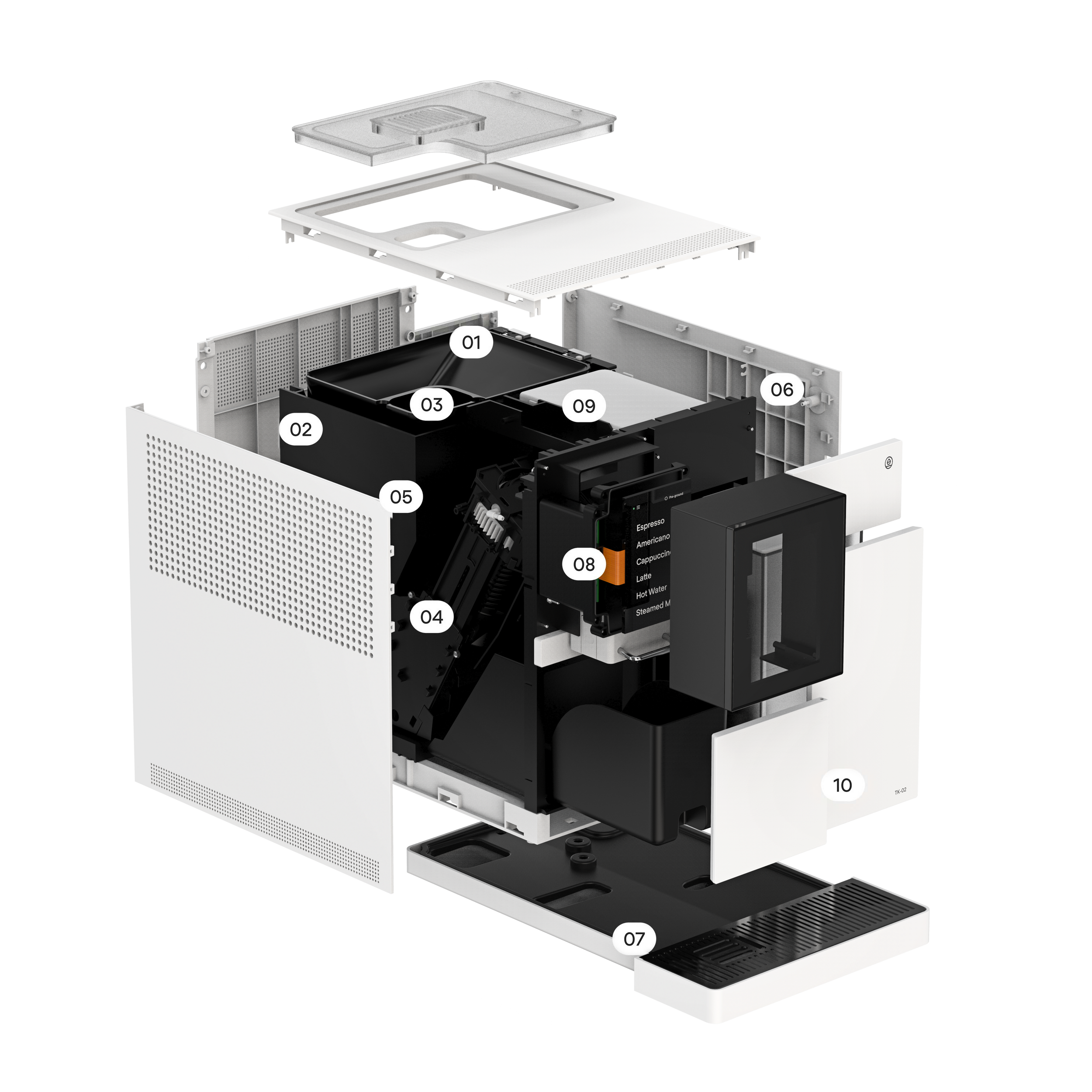 Terra Kaffe | Exploded view of a white TK-02